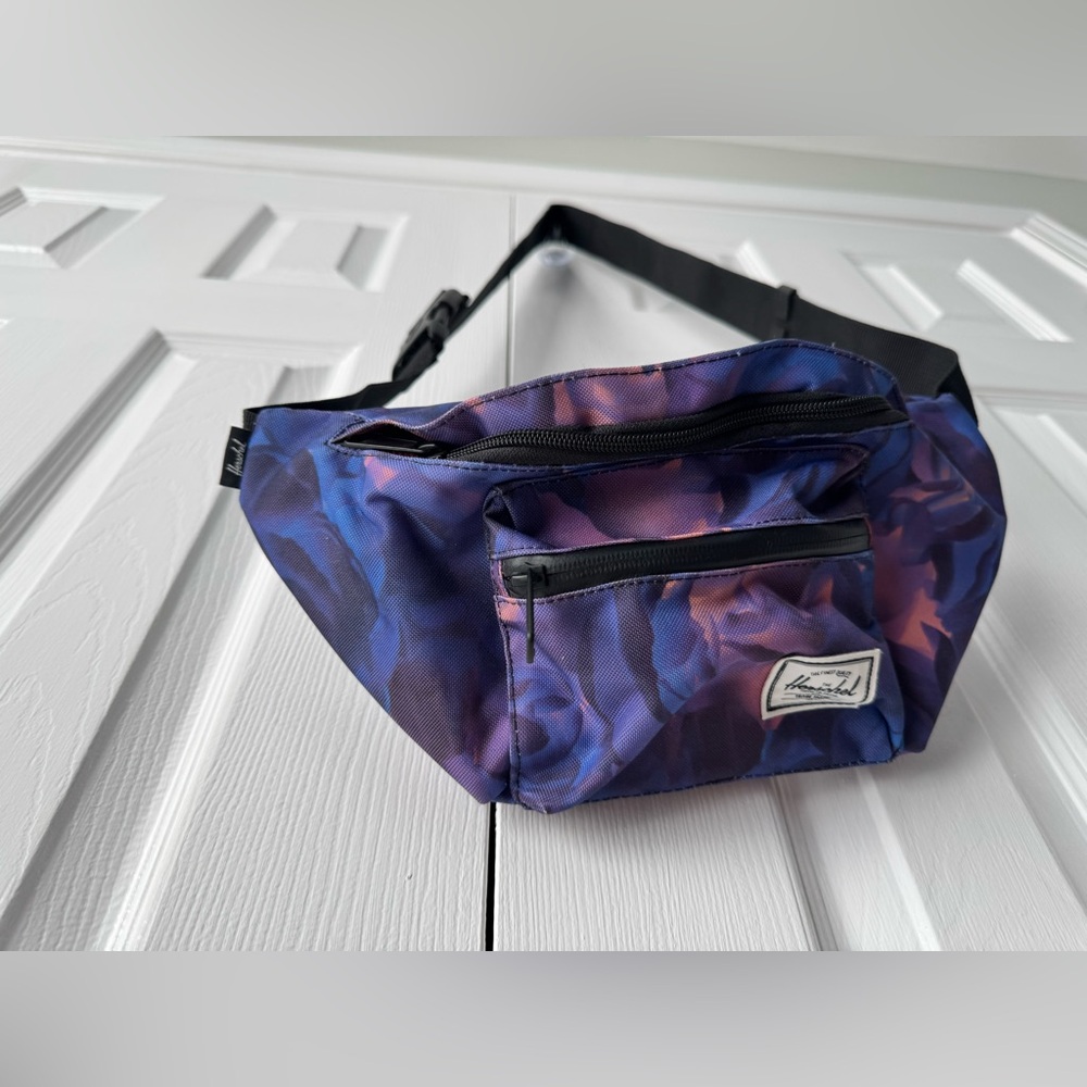 Herschel Floral Fanny Pack Canvas Purple Pink Multicolor Belt Bag 80s Retro